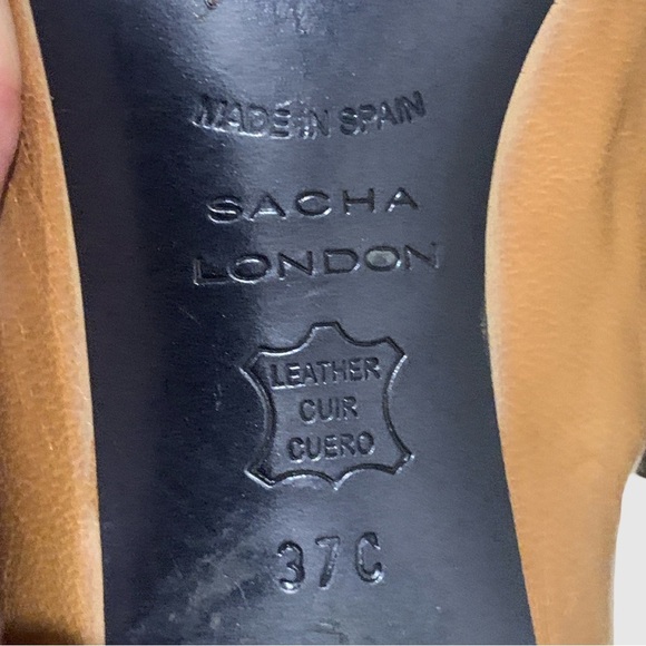 Vintage Sacha London Toffee & Black Leather Block Heel Bow Accent Shoes Size 7 - Picture 4 of 6